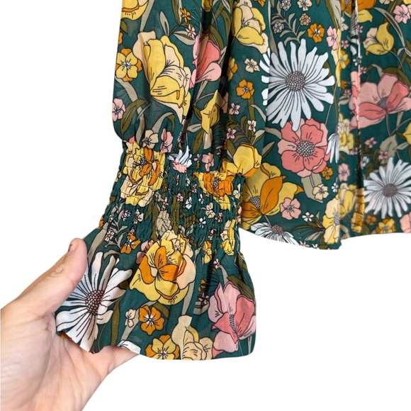 Hudson Gray Women’s Large Floral Blouse Gray Green Long Sleeve Casual Dressy Top - Picture 3 of 7